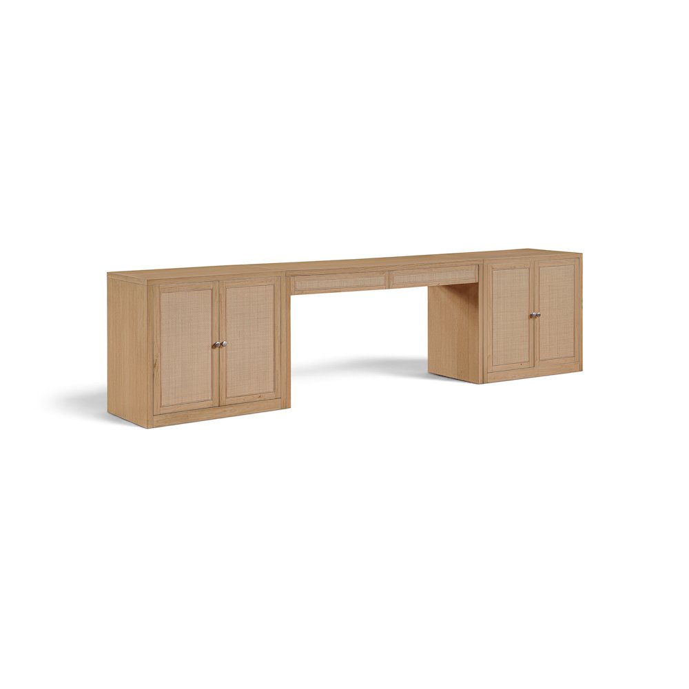 Avro Natural Cane, Solid Wood And Oak Veneer 3pc. Desk