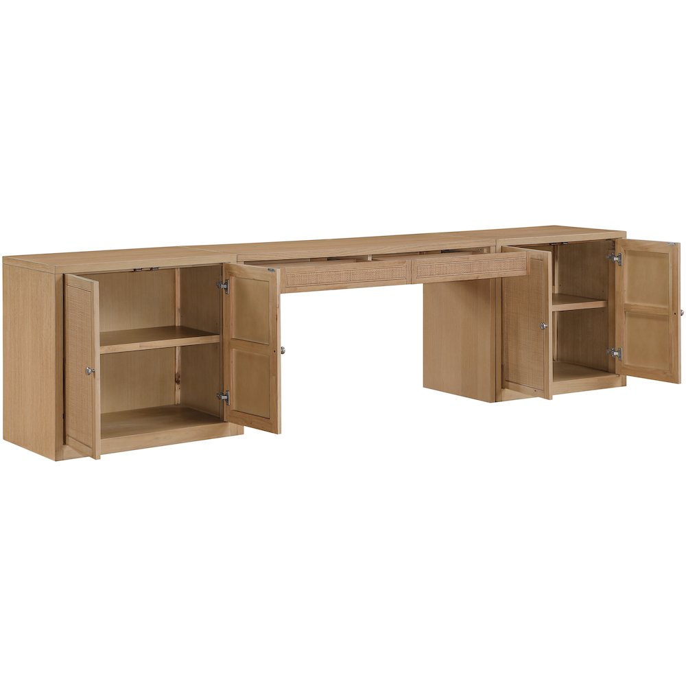 Avro Natural Cane, Solid Wood And Oak Veneer 3pc. Desk