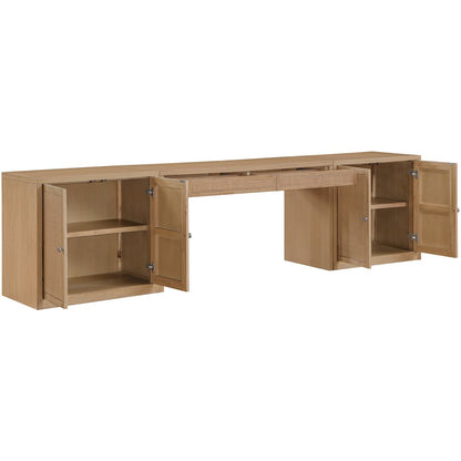 Avro Natural Cane, Solid Wood And Oak Veneer 3pc. Desk