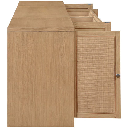 Avro Natural Cane, Solid Wood And Oak Veneer 3pc. Desk