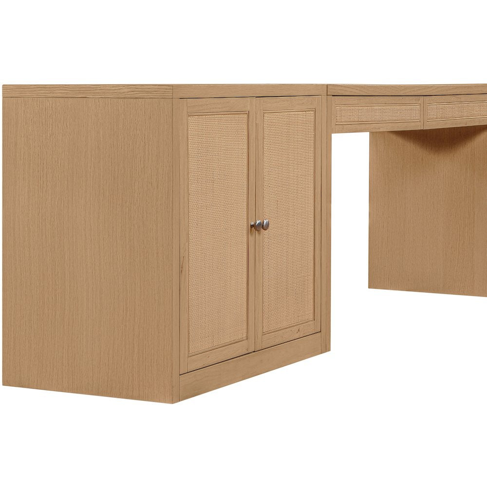 Avro Natural Cane, Solid Wood And Oak Veneer 3pc. Desk