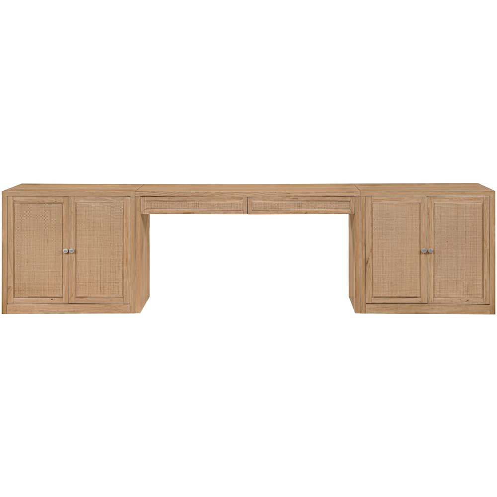 Avro Natural Cane, Solid Wood And Oak Veneer 3pc. Desk