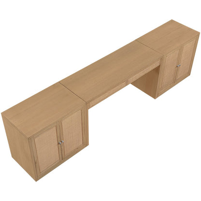 Avro Natural Cane, Solid Wood And Oak Veneer 3pc. Desk