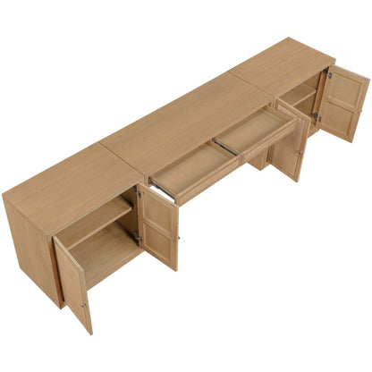 Avro Natural Cane, Solid Wood And Oak Veneer 3pc. Desk