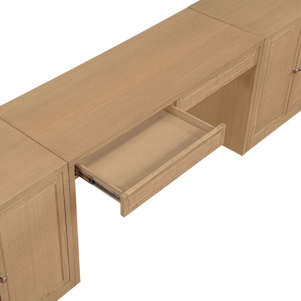 Avro Natural Cane, Solid Wood And Oak Veneer 3pc. Desk