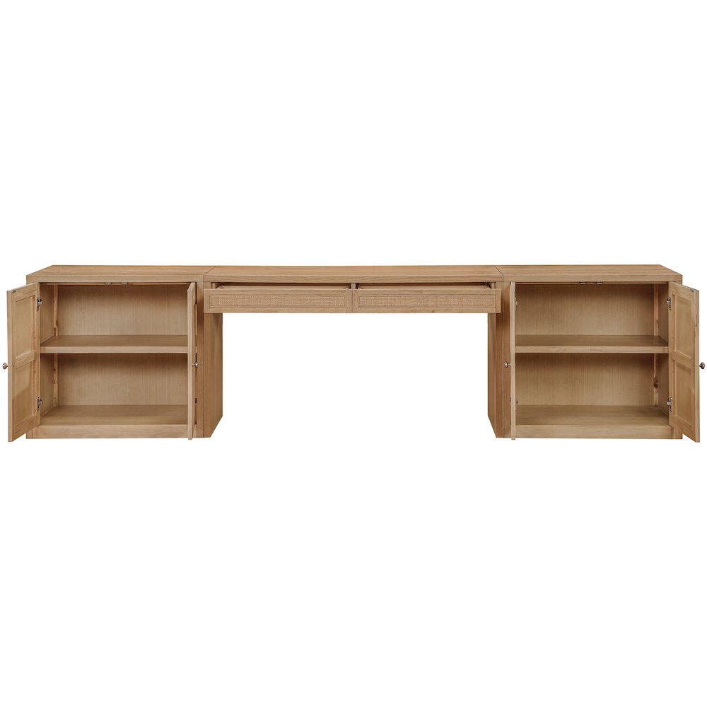 Avro Natural Cane, Solid Wood And Oak Veneer 3pc. Desk