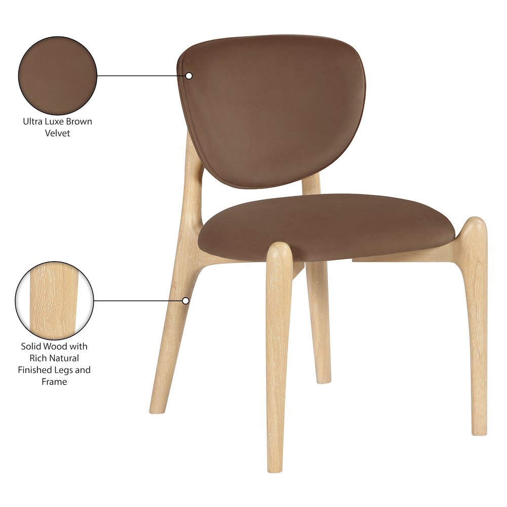 Velora Brown Velvet Performance Fabric Upholstered Dining Chair, Set of 2