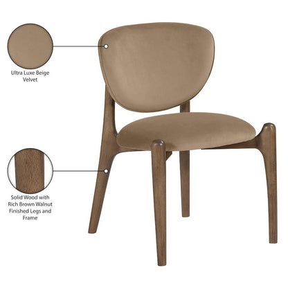 Velora Beige Velvet Performance Fabric Upholstered Dining Chair, Set of 2