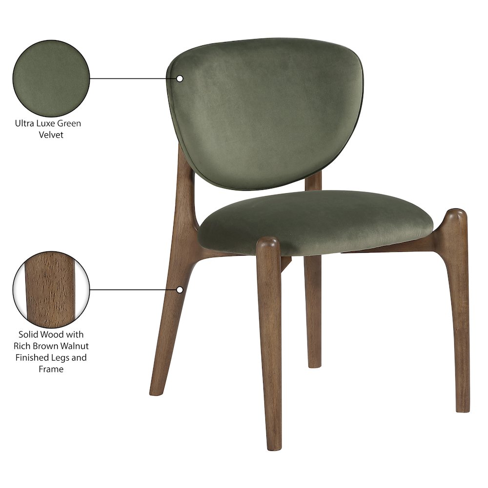Velora Green Velvet Performance Fabric Upholstered Dining Chair, Set of 2