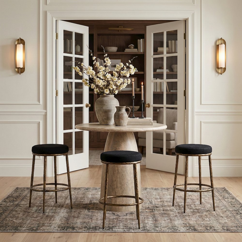 Ferro Black Performance Fabric Upholstered Bar Stool