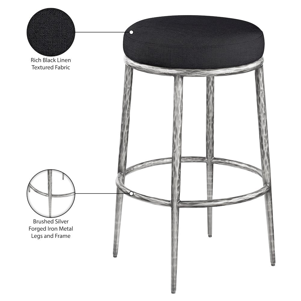 Ferro Black Performance Fabric Upholstered Bar Stool