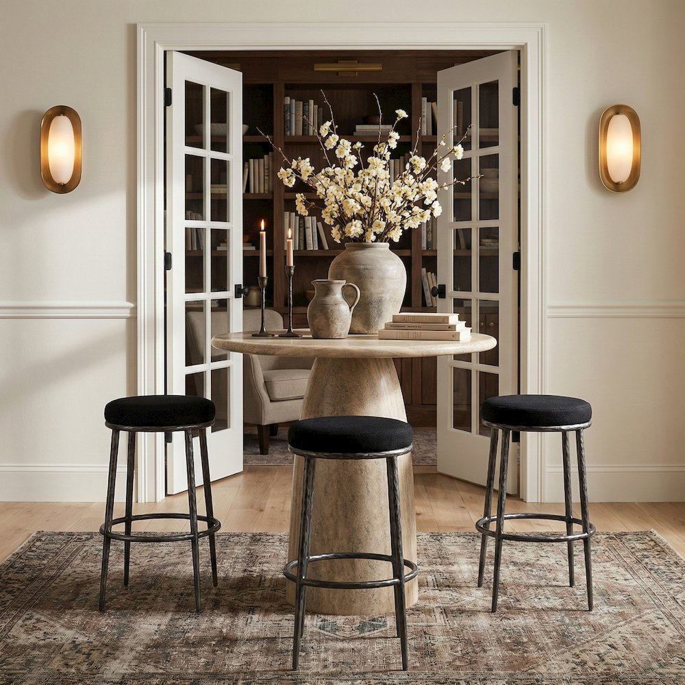 Ferro Black Performance Fabric Upholstered Bar Stool