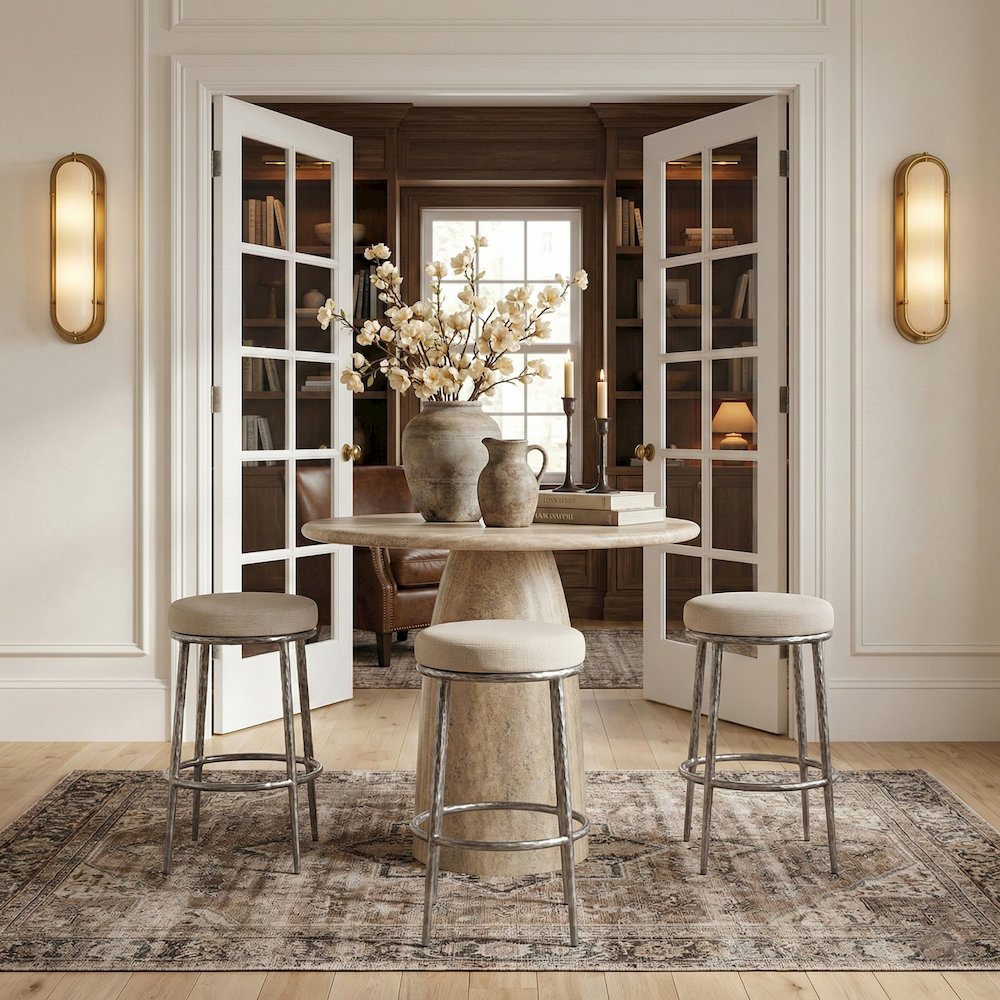 Ferro Cream Performance Fabric Upholstered Bar Stool
