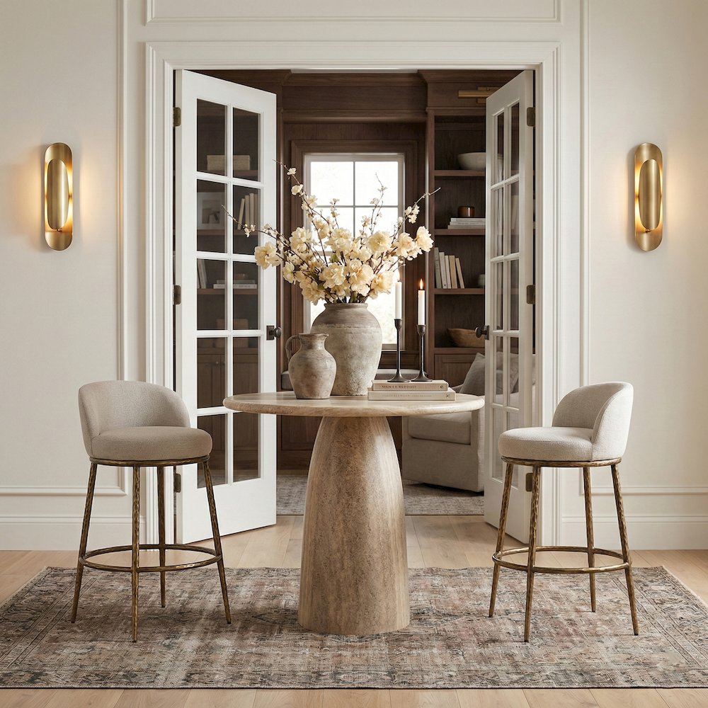 Ferro Beige Performance Fabric Upholstered Bar Stool