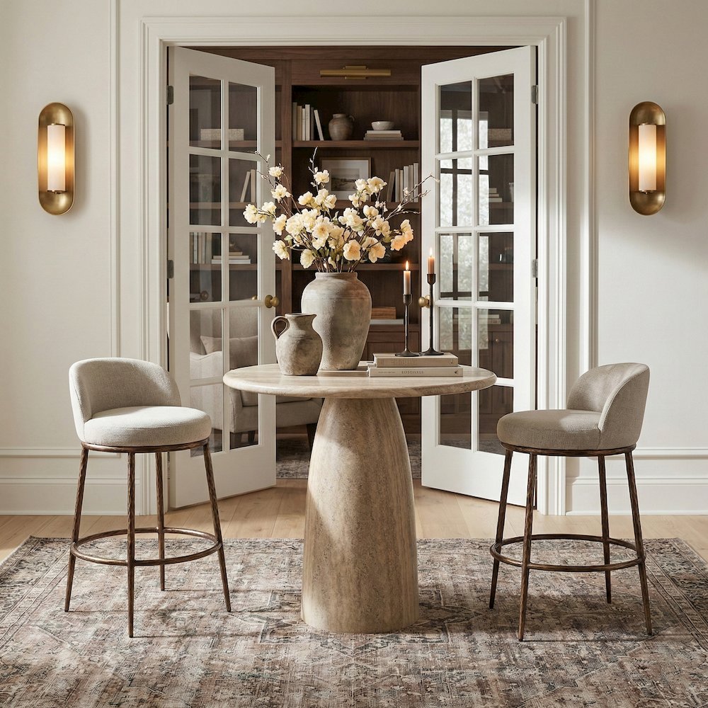 Ferro Beige Performance Fabric Upholstered Bar Stool