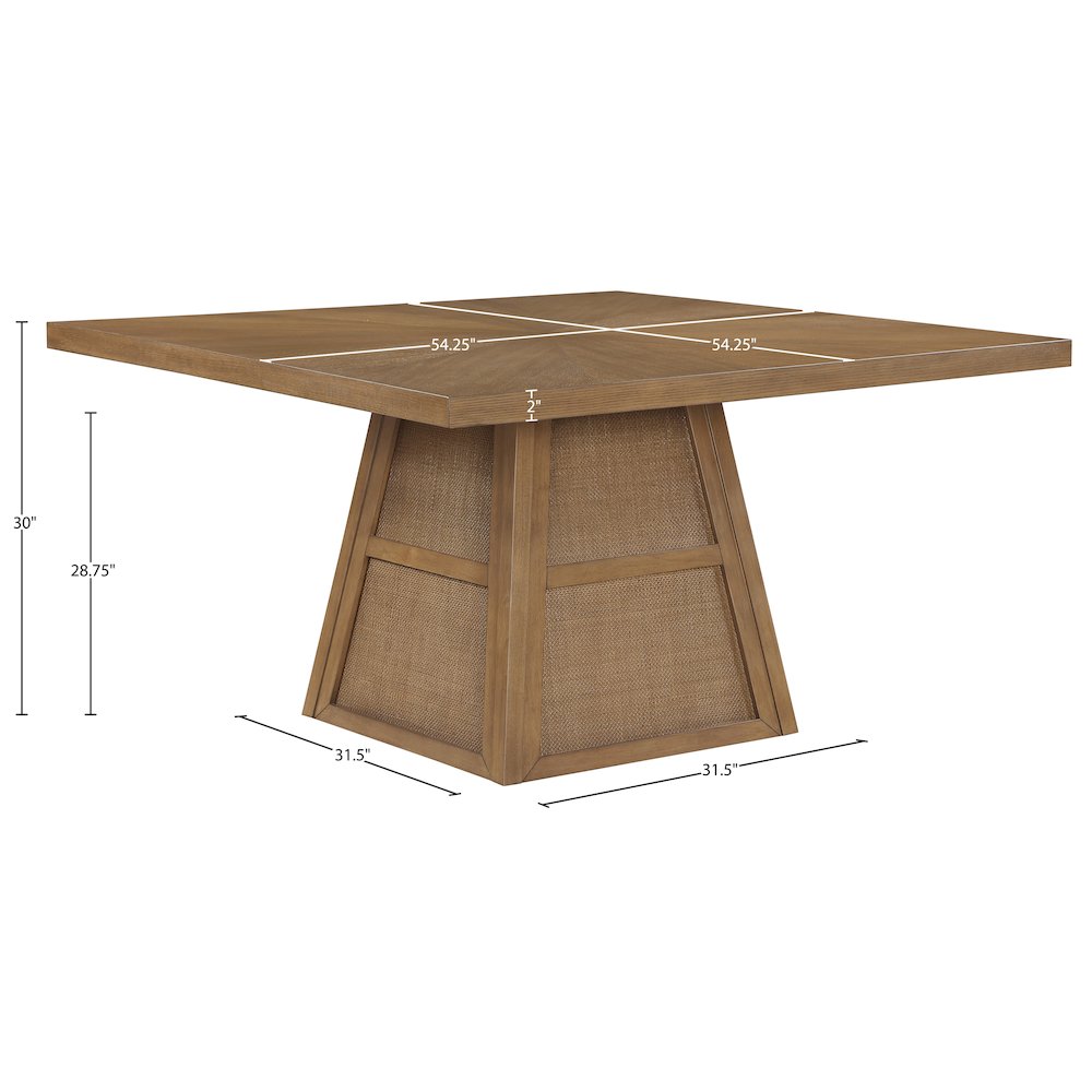 Fenwick 54.25" Brown Cane, Oak Veneer And Solid Wood Dining Table