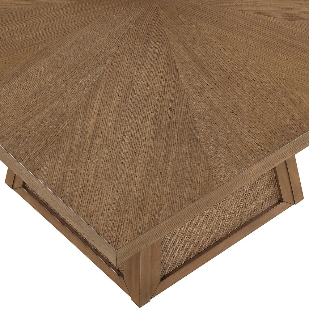 Fenwick 54.25" Brown Cane, Oak Veneer And Solid Wood Dining Table