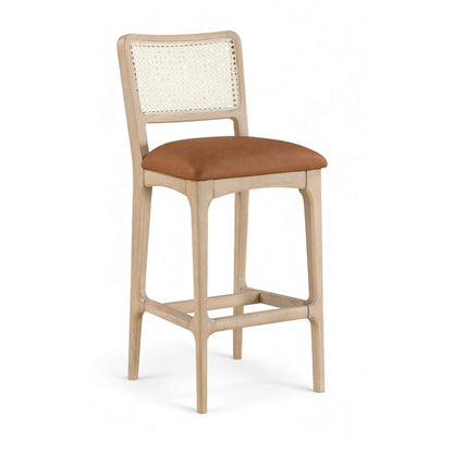 Atrium Cognac Cane Back And Vegan Leather Upholstered Bar Stool, Set of 2
