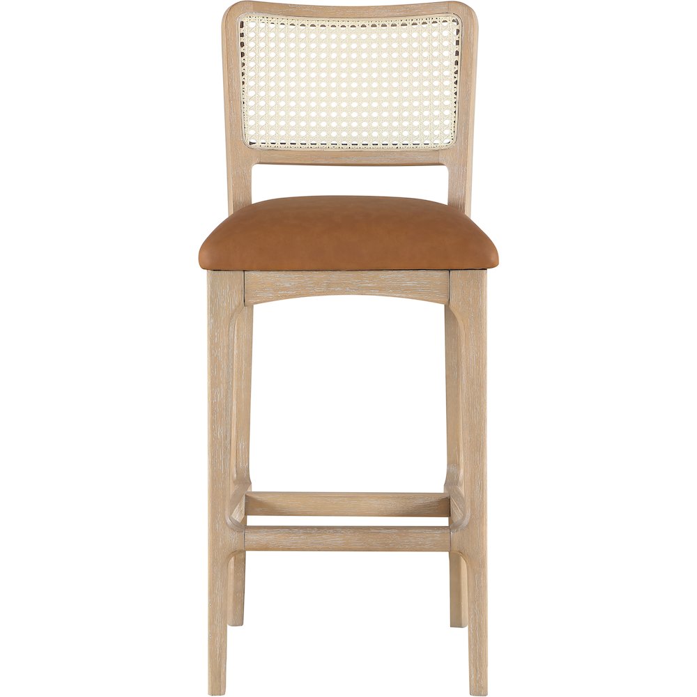 Atrium Cognac Cane Back And Vegan Leather Upholstered Bar Stool, Set of 2