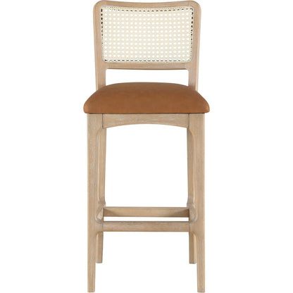 Atrium Cognac Cane Back And Vegan Leather Upholstered Bar Stool, Set of 2