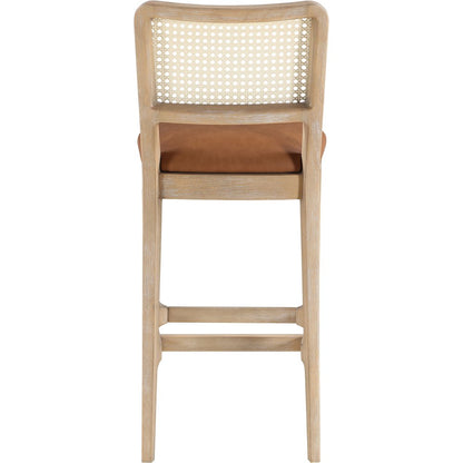 Atrium Cognac Cane Back And Vegan Leather Upholstered Bar Stool, Set of 2