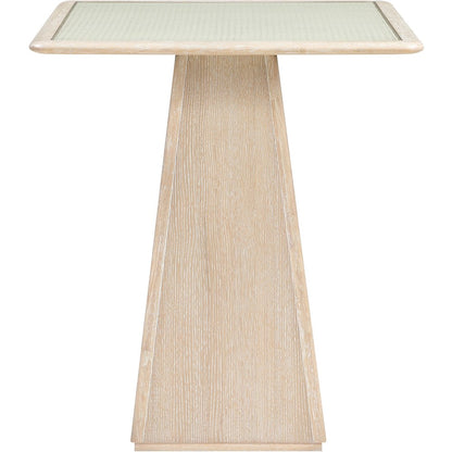 Atrium Natural Glass And Cane Top With Solid Wood Base Bar Height Table
