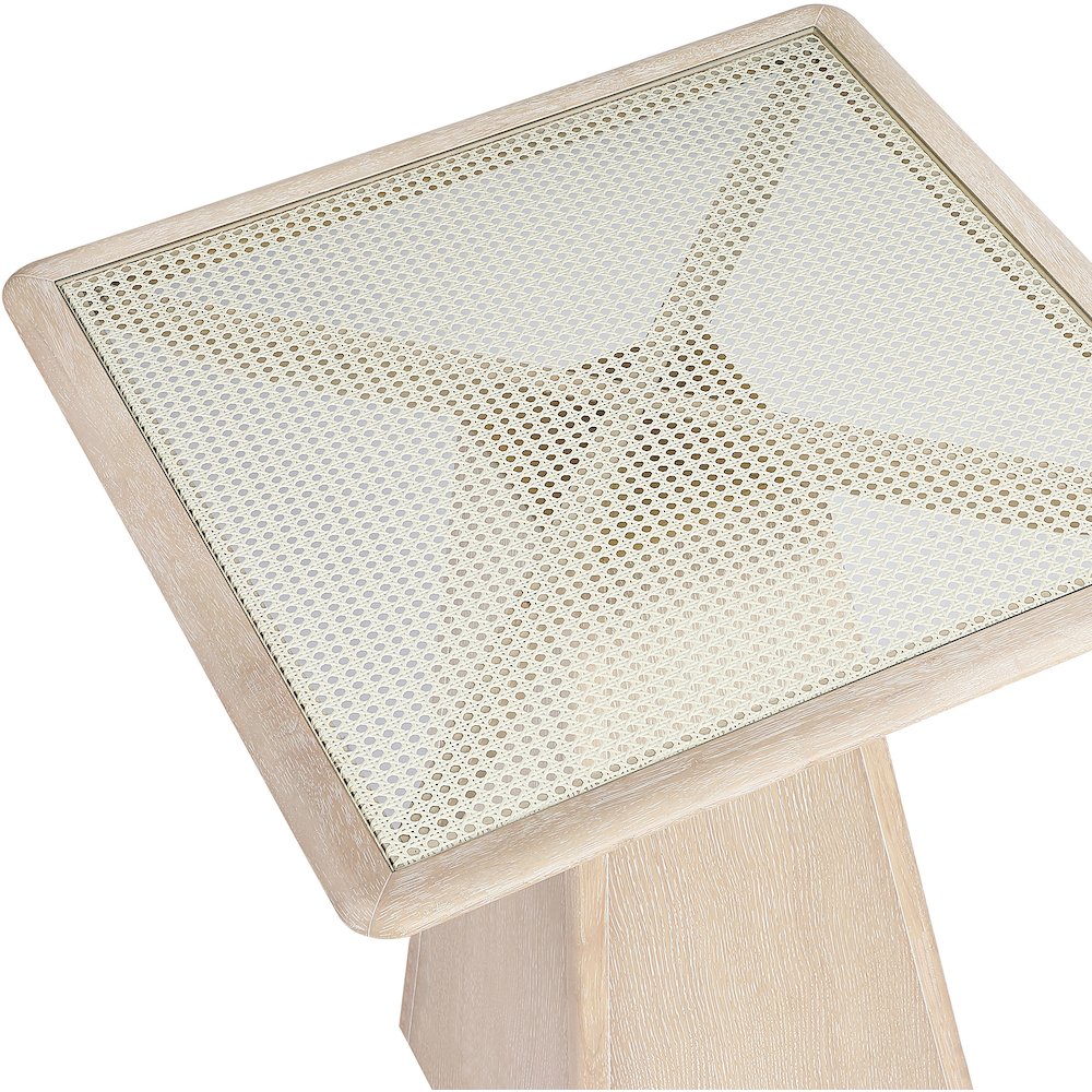 Atrium Natural Glass And Cane Top With Solid Wood Base Bar Height Table