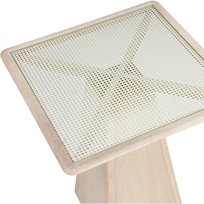 Atrium Natural Glass And Cane Top With Solid Wood Base Bar Height Table