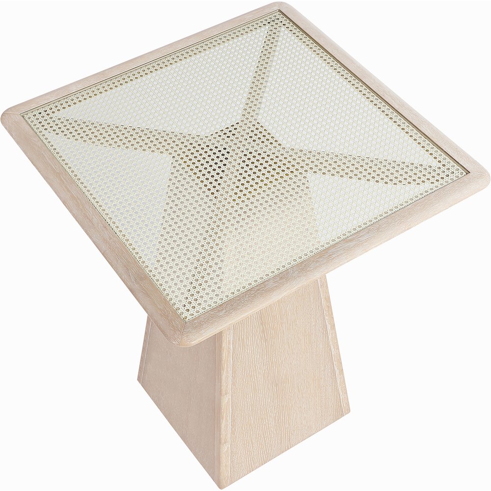 Atrium Natural Glass And Cane Top With Solid Wood Base Bar Height Table