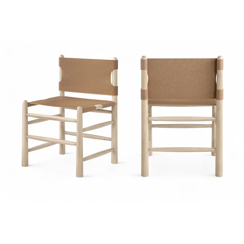 Santos Brown Vegan Leather Upholstered Dining Chair, Set of 2
