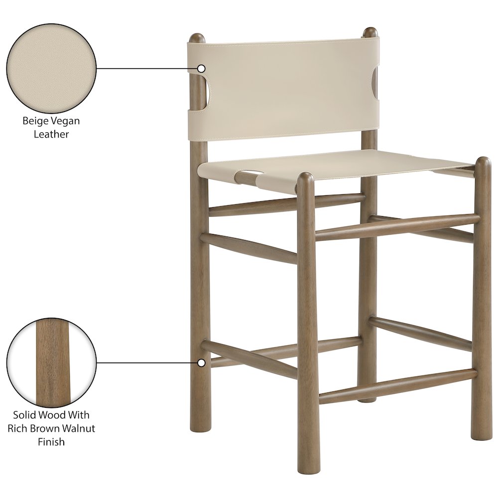 Santos Beige Vegan Leather Upholstered Counter Stool