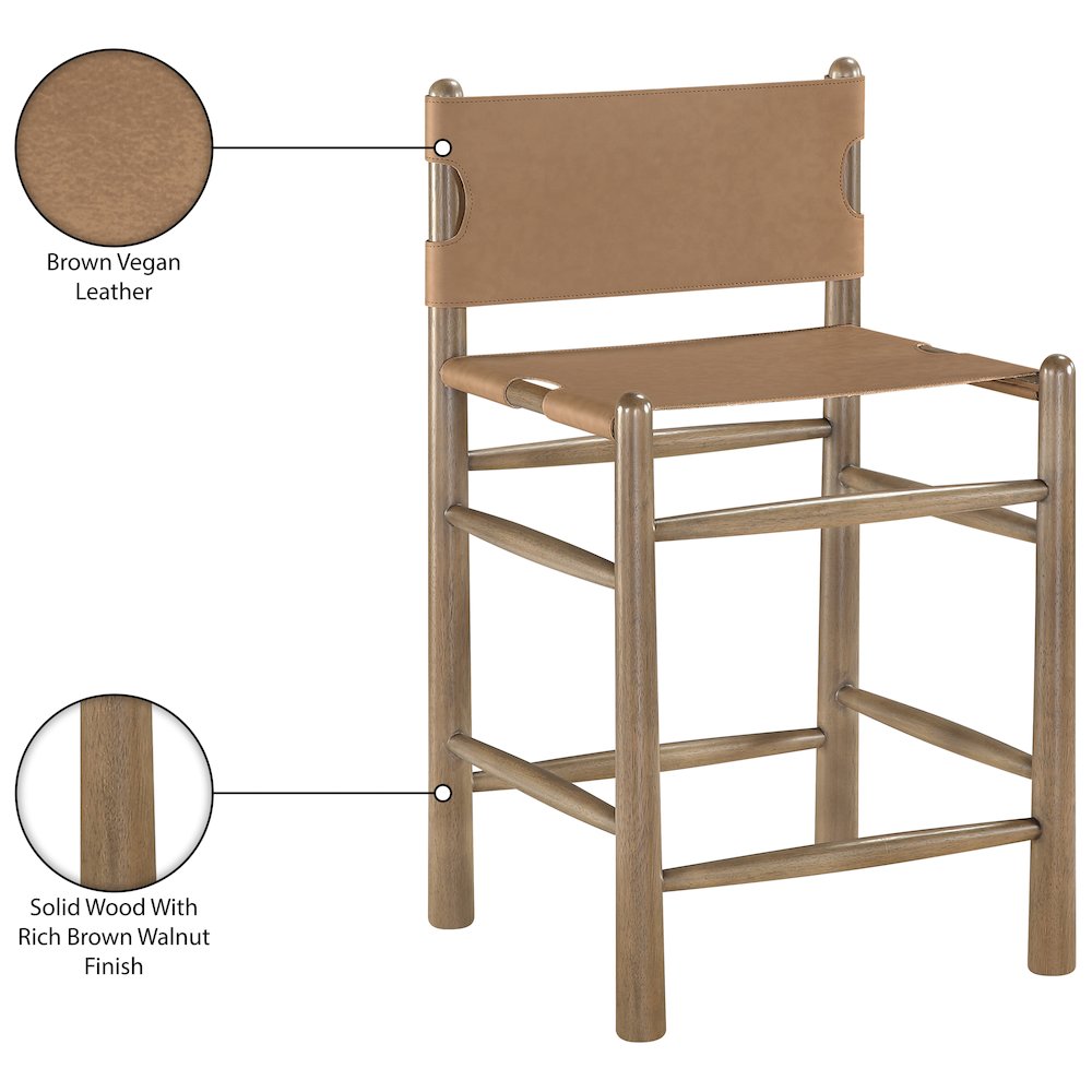 Santos Brown Vegan Leather Upholstered Counter Stool