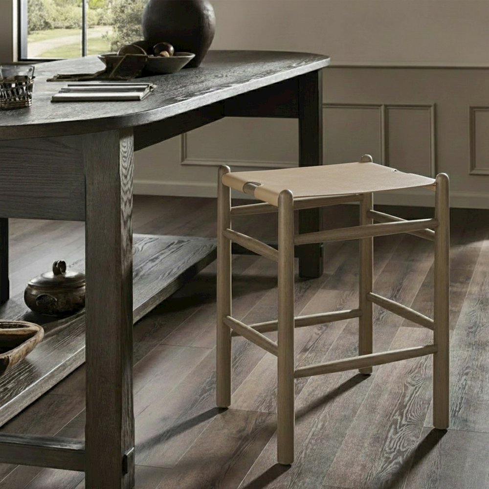 Santos Beige Vegan Leather Upholstered Counter Stool