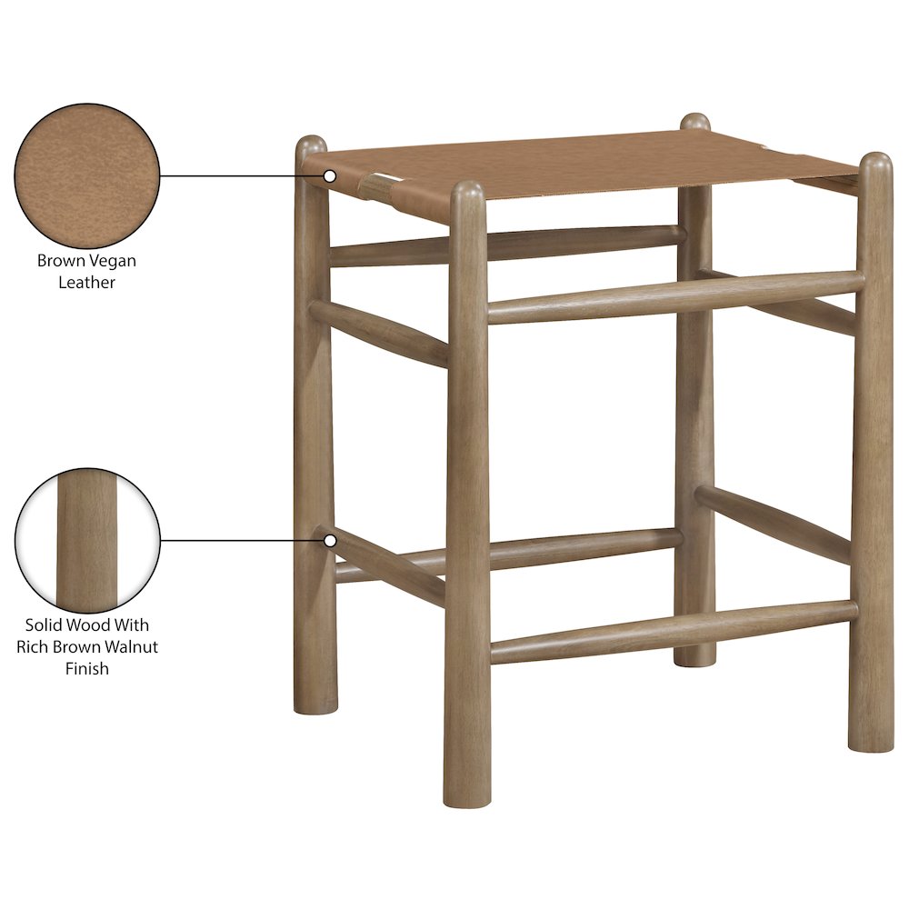 Santos Brown Vegan Leather Upholstered Counter Stool