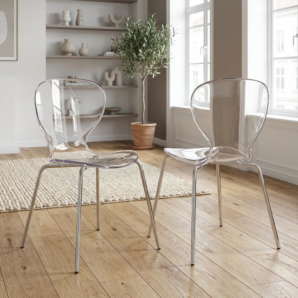 Chrome Metal Dining Chair Set of 2 with Contemporary Design and Durable Frame