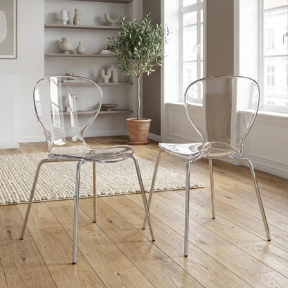 Chrome Metal Dining Chair Set of 2 with Contemporary Design and Durable Frame