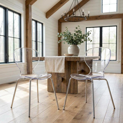 Chrome Metal Dining Chair Set of 2 with Contemporary Design and Durable Frame