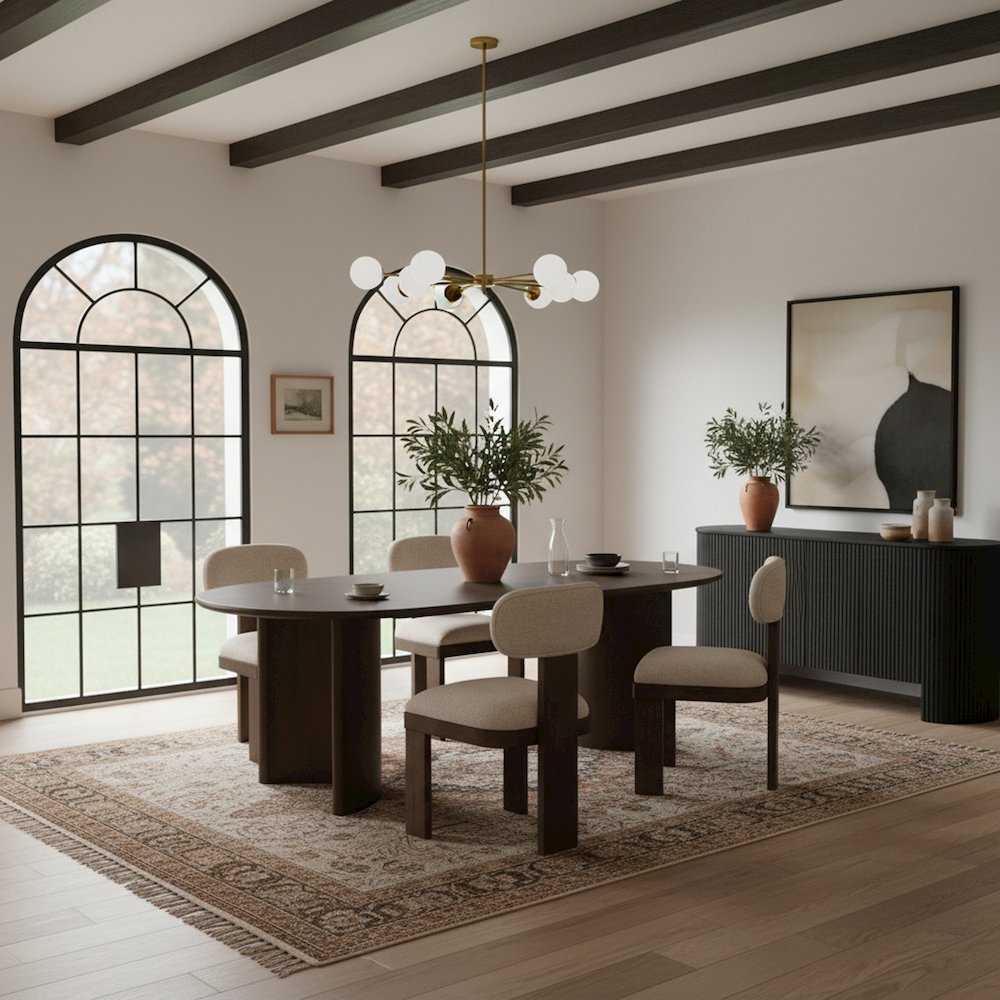 Caldra 94" Brown Oak Veneer And Solid Wood Dining Table