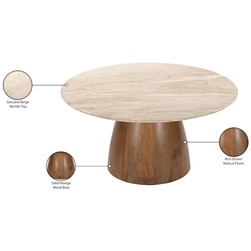 Liona Beige Marble And Mango Wood Coffee Table