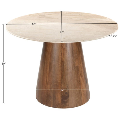 Liona 42" Beige Marble And Mango Wood Dining Table