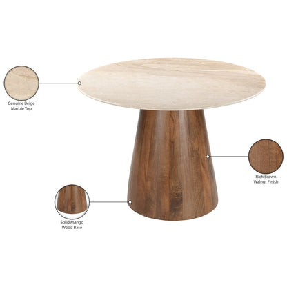 Liona 42" Beige Marble And Mango Wood Dining Table
