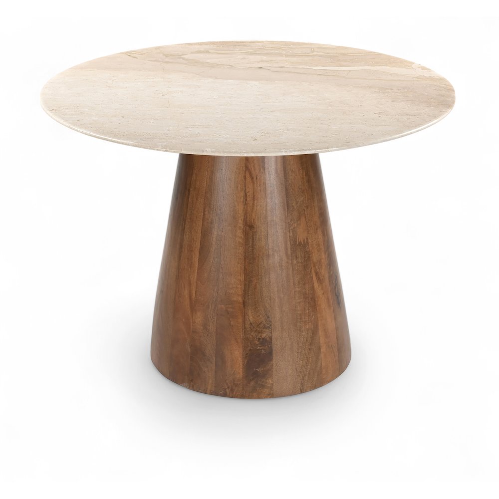 Liona 42" Beige Marble And Mango Wood Dining Table