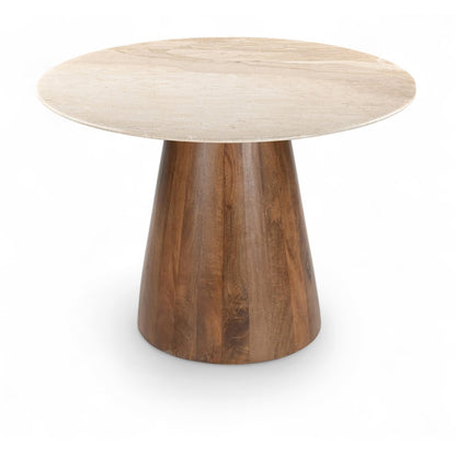 Liona 42" Beige Marble And Mango Wood Dining Table