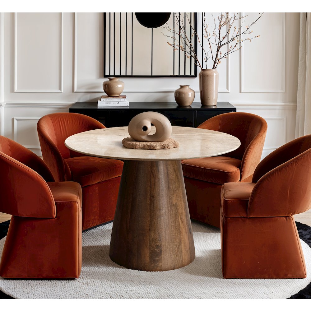 Liona 42" Beige Marble And Mango Wood Dining Table