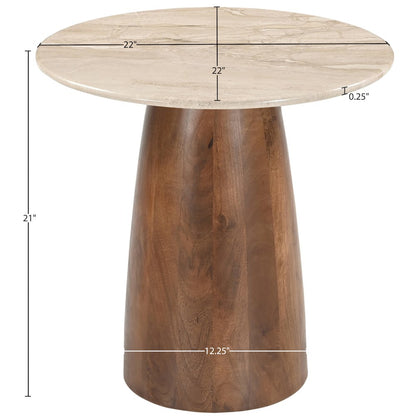 Liona Beige Marble And Mango Wood End Table