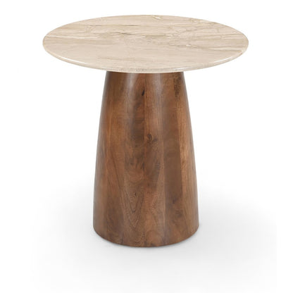 Liona Beige Marble And Mango Wood End Table