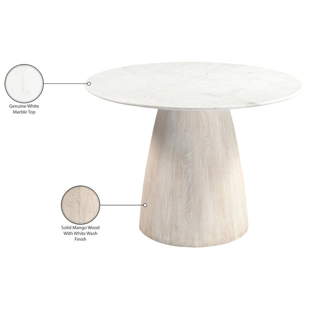 Liona 42" White Marble And Mango Wood Dining Table
