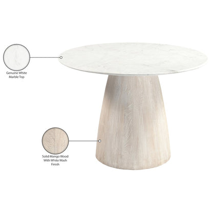 Liona 42" White Marble And Mango Wood Dining Table