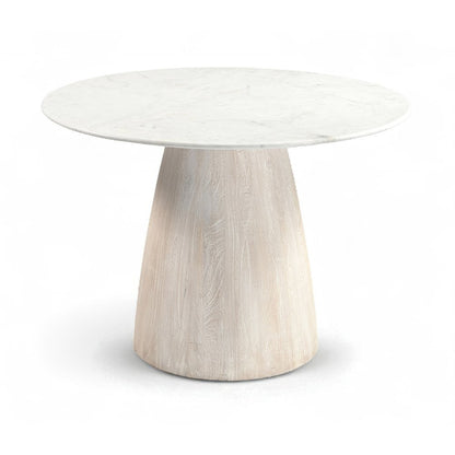 Liona 42" White Marble And Mango Wood Dining Table
