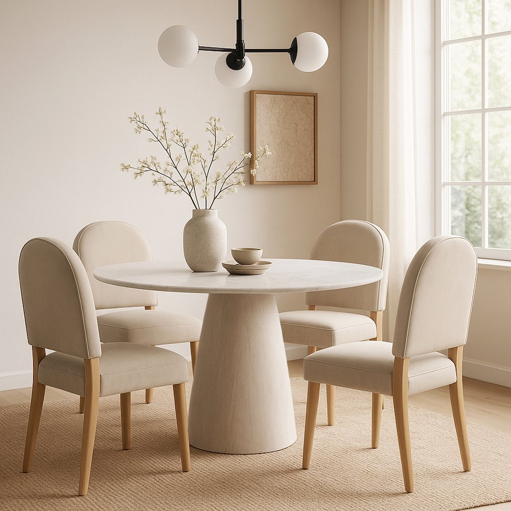 Liona 42" White Marble And Mango Wood Dining Table